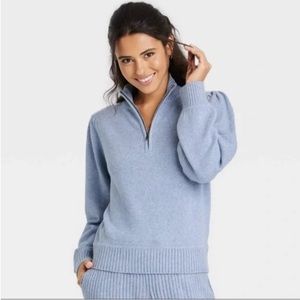 Universal Thread Lavender Quarter Zip Puff Sleeve Sweater